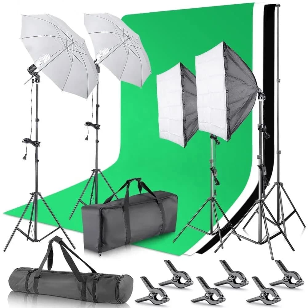 Accessori per studio fotografico fotografico Kit di illuminazione Softbox Schermo verde Fondali con cornice pieghevole Supporto per treppiede