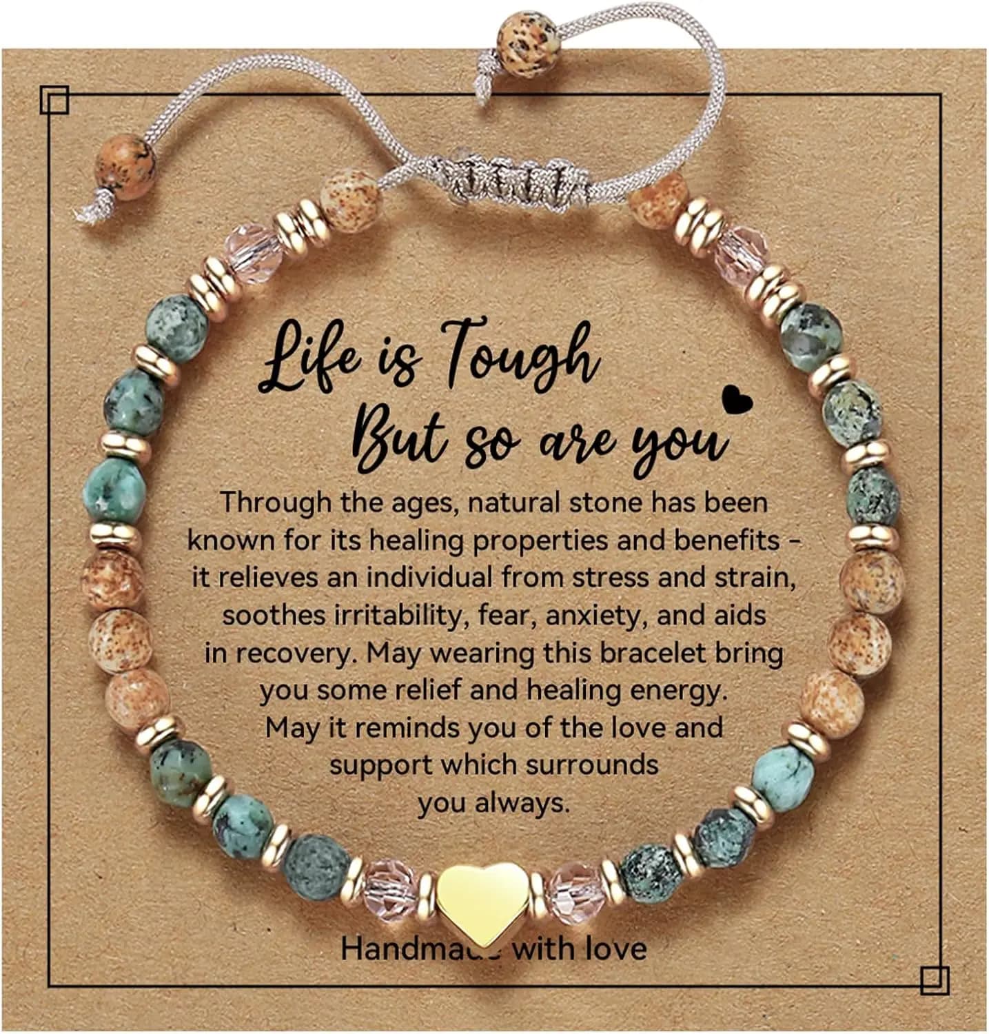 Regali Ispiranti per Compleanno Donna - Braccialetti con Pietre Naturali Curative, Pensieri per Te per un Pronto Recupero