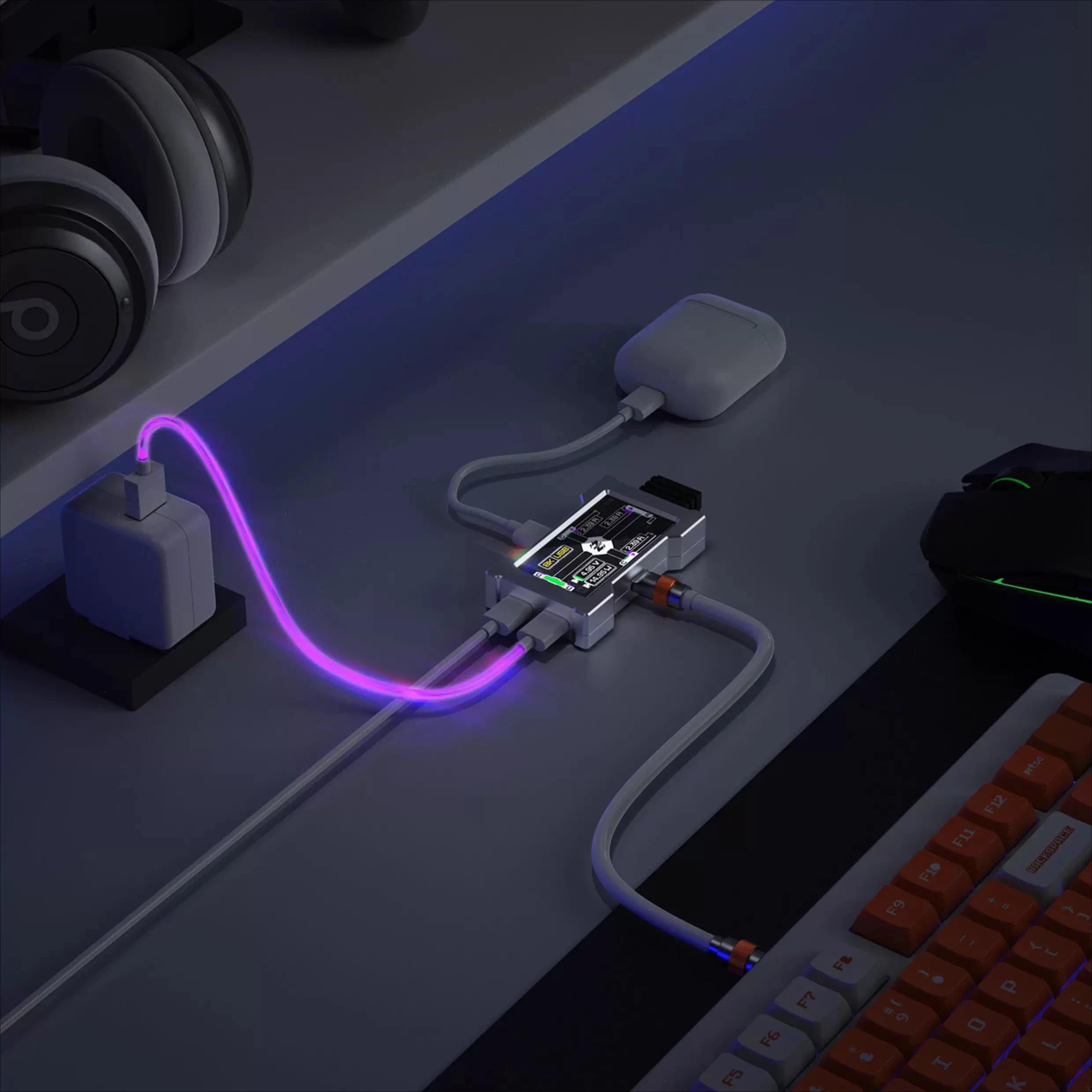 HMLAB ZNEO USB Gaming Hub 2 to 3 door with screen 8 KHz polling frequency Independent power Fashionable for the integration of the gaming atmosphere desk