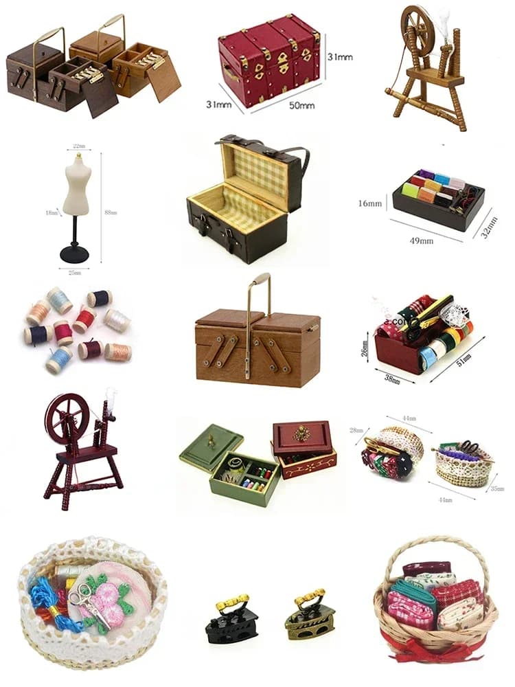 Accessori per cucire in miniatura Mini scatola portaoggetti per aghi e fili Kit forbici per aghi Decorazioni per casa delle bambole Accessori per bambole regalo per bambini