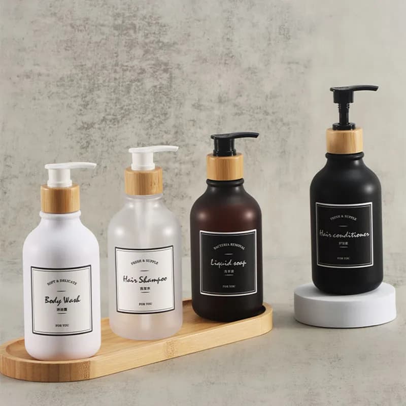 Bottiglia di sapone per piatti con pompa di legno Dispenser di sapone liquido contenitore per lozione di sapone per le mani barattoli riutilizzabili per cucina bagno 500/300ML