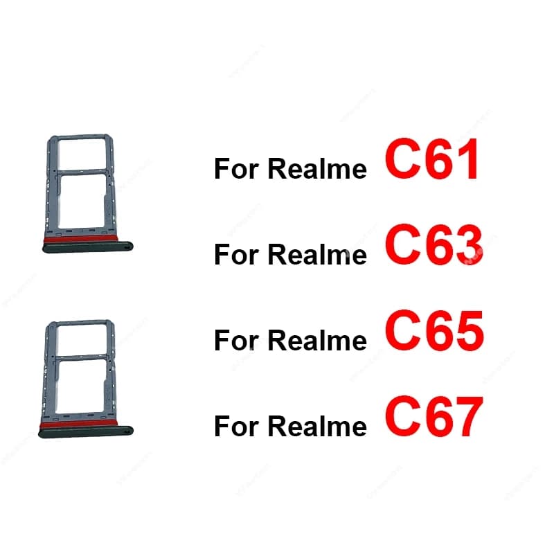Supporto del vassoio della scheda SIM per Realme C61 C63 C65 C67 4G 5G Vassoio della scheda SIM Supporto della carta SIM Slot del lettore Parti di riparazione di ricambio