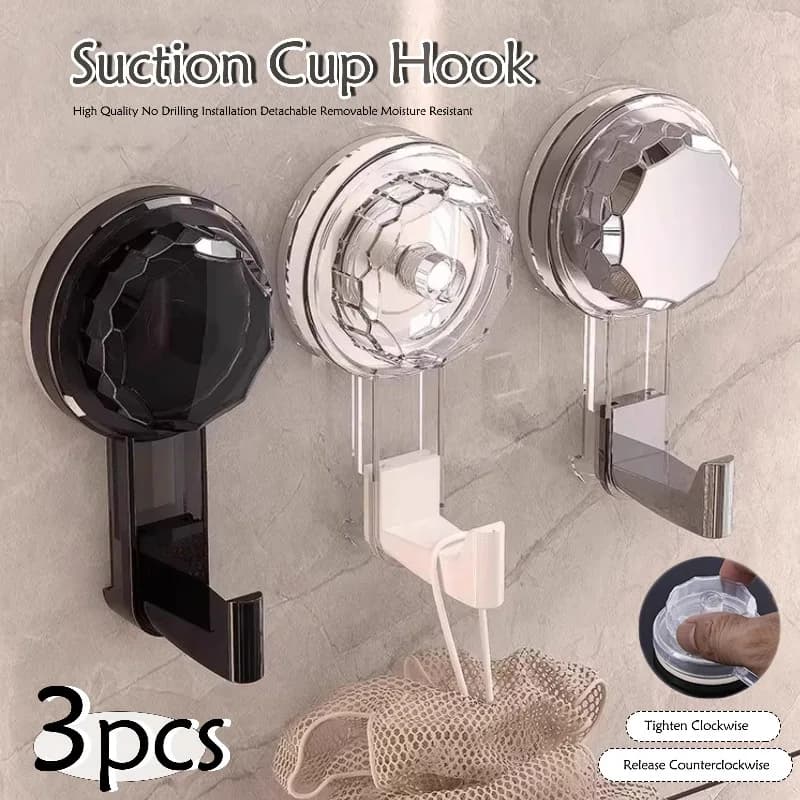 Set di 3 Ganci a Ventosa Senza Chiodi, Potenti e Riutilizzabili, per Bagno e Cucina, Appendiabiti da Parete Senza Tracce