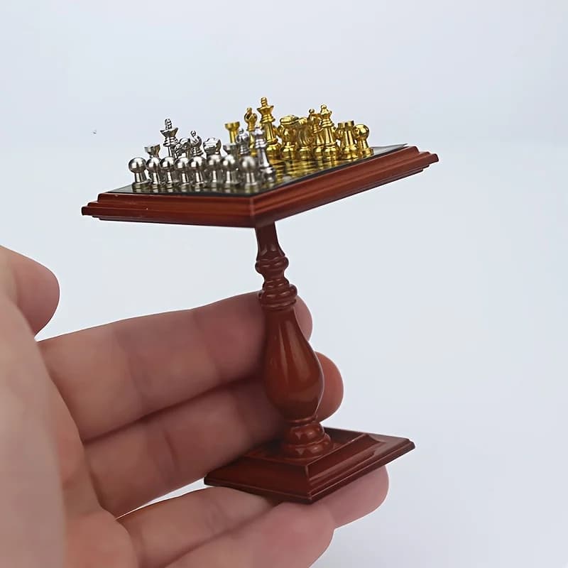 Mini Set di Scacchi con Scacchiera in Metallo, Versione da Tavolo, Decorazione per la Casa, Regalo Creativo per Collezionisti, Pasqua, Compleanno