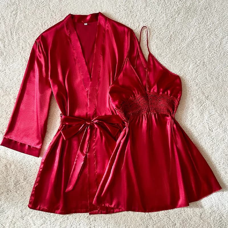 Women's Dress Sexy Dress Night Dress Night Shirt Set Lace Satin Summer Dress Nightwear Kimono Bathrobe Nightwear Dress Lingerie Dresses For Home