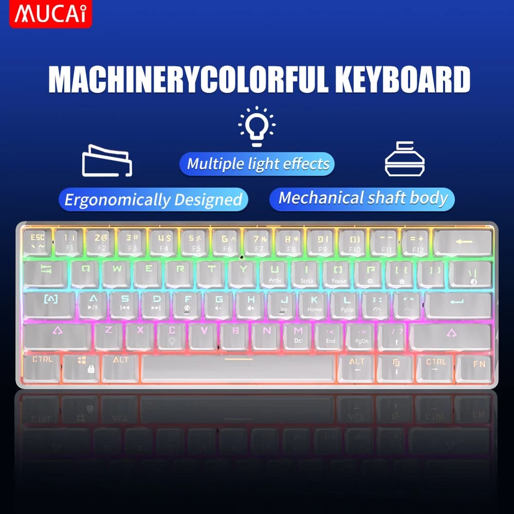MUCAI MK61 USB Gaming Esports Tastiera meccanica 61 tasti Interruttore rosso Cavo staccabile cablato Retroilluminazione RGB Hot Swap