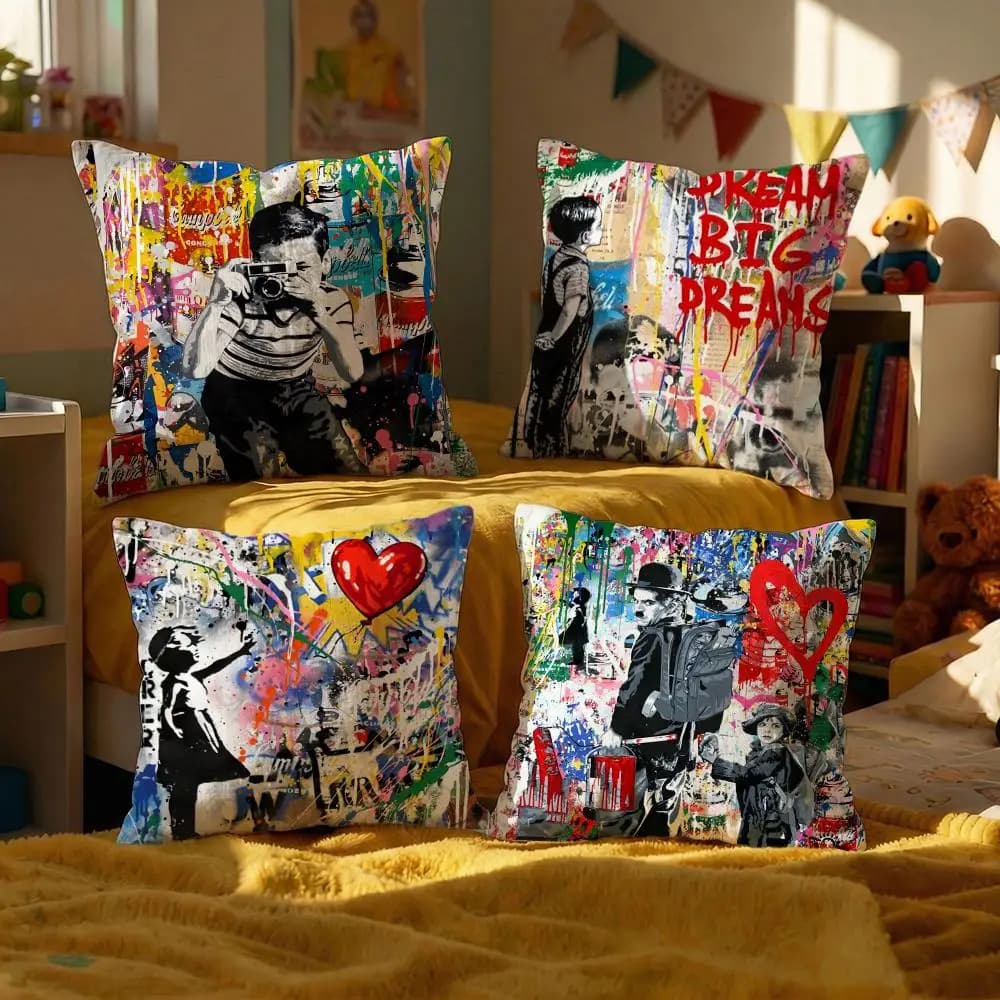 Art Banksy Cushion Cover Decorative Cushions Covers Cover Sofa 50x50 Pillow 4 Piece 45x45 40x40 Pillowcase