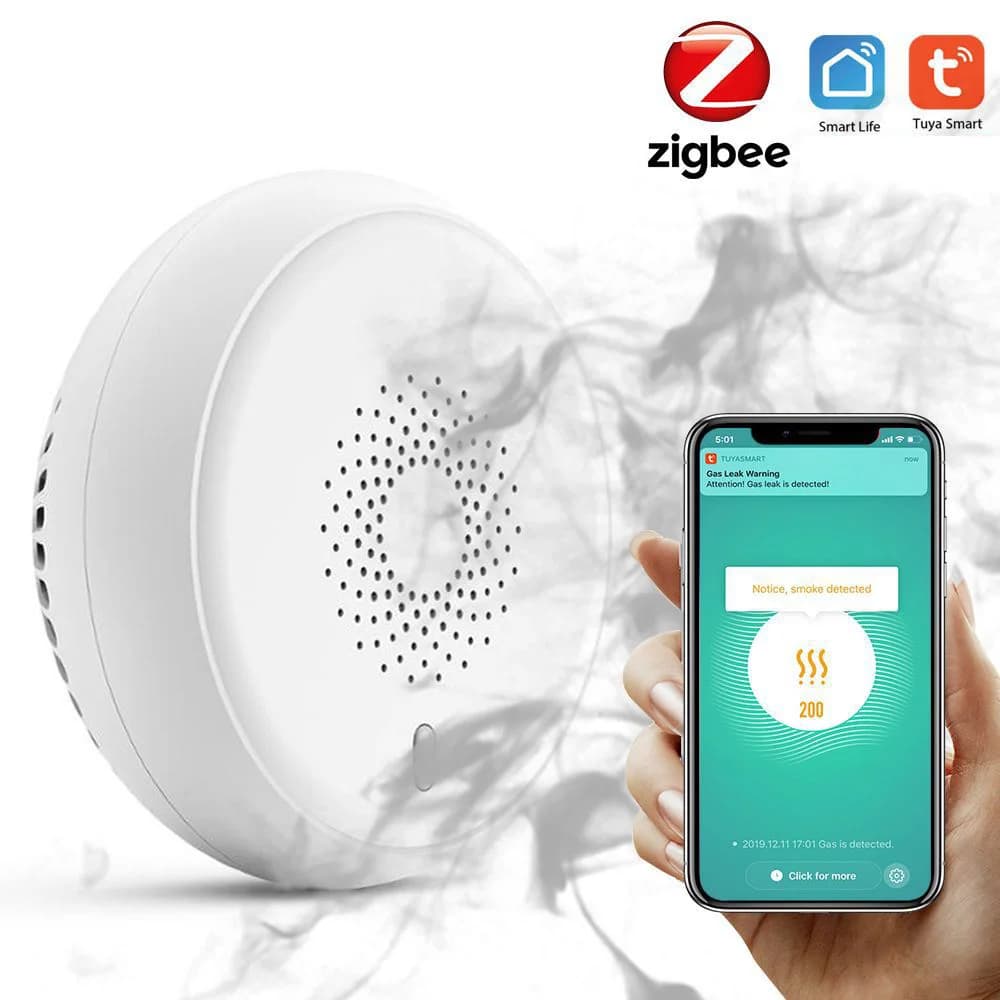 Rilevatore di fumo Tuya Zigbee Nuovo sensore di fumo wireless Collegamento intelligente Rilevamento Allarme antincendio Protezione di sicurezza Vita intelligente