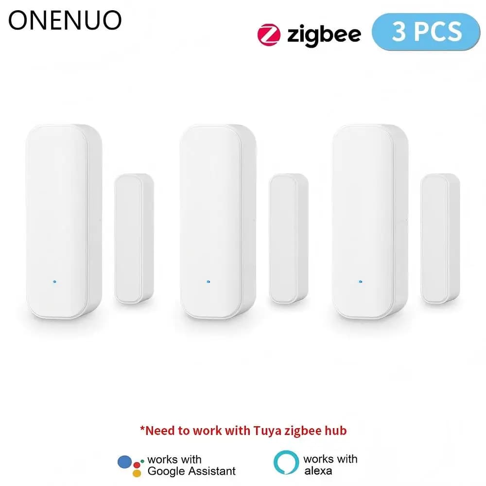 1-3PCS Tuya Zigbee Sensore per porte e finestre Alimentato a batteria Sistema di allarme di sicurezza Smart Life Controllo vocale tramite Alexa Google Home Smart