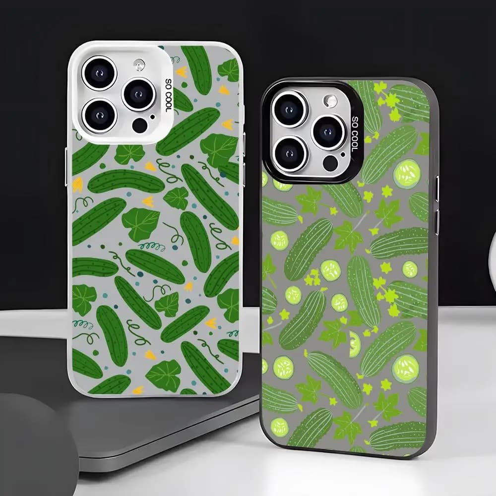 Phone case with themed design pickle for iPhone 17 15 14 13 12 11 Pro Max, shockproof, matt, laser, aurora effect