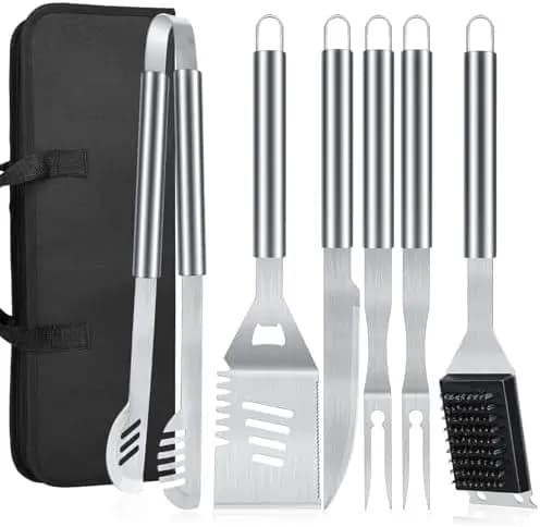 Set di Utensili per Barbecue in Acciaio Inossidabile da 16 Pollici – Accessori Robusti per Grigliare, Ideali per Campeggio e Cucina