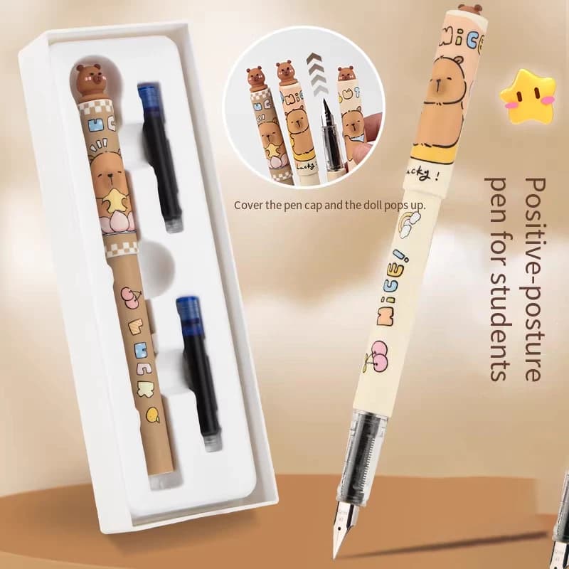 HERO P207 Lucky Pop-up Fountain Pen, Cute Bear Cartoon High-value Fountain Pen, for Students Writing, Calligraphy Exam Practic
