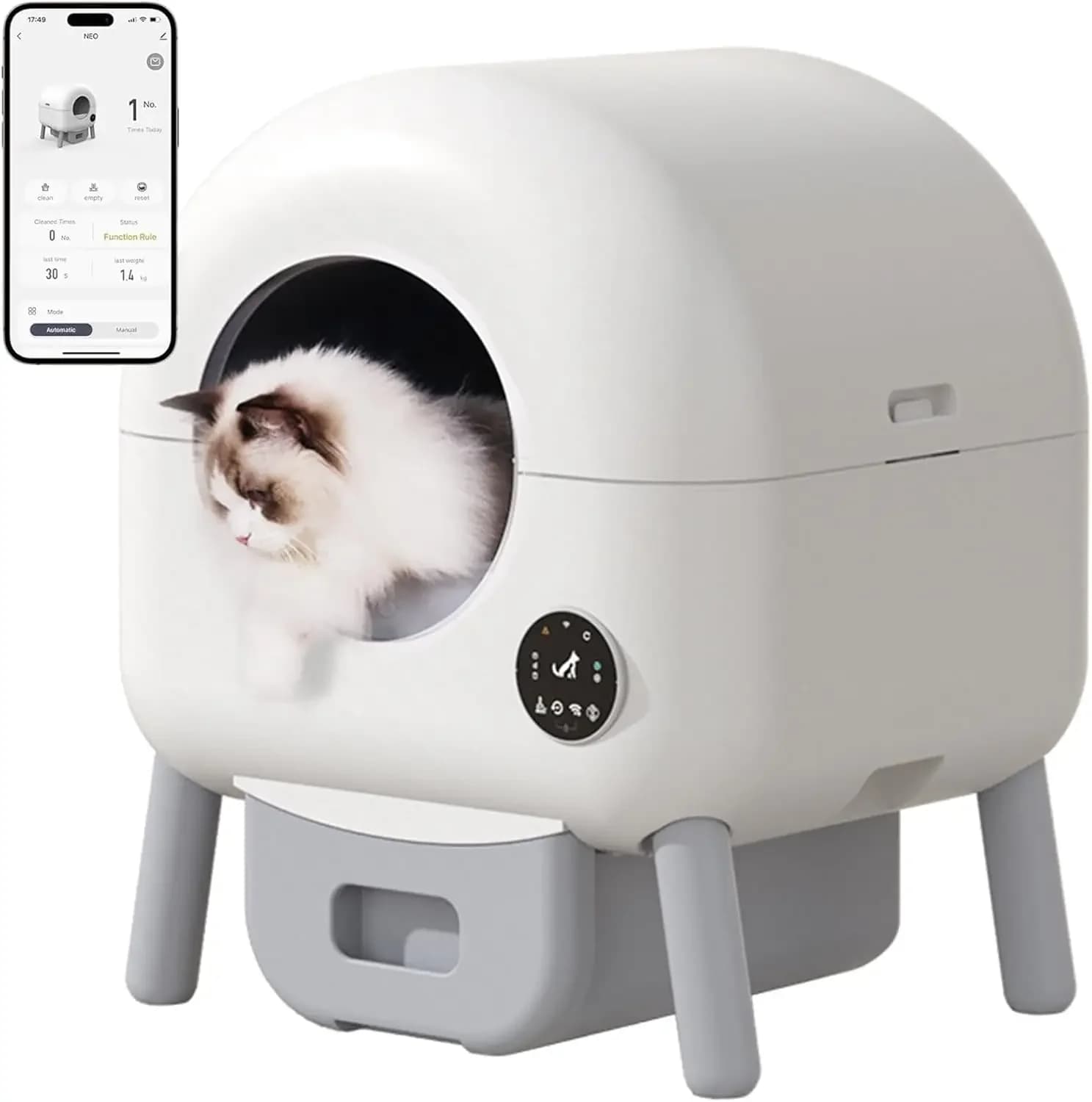 Self-Cleaning Cat Litter Box, Automatic Pet Litter Box 76L+13L, Extra Large Sand Box Robot with APP Control Weight monitoring