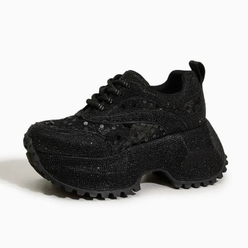 9cm Air Mesh Genuine Leather High Platform Chunky Sneakers Fashion Summer Ankle Boots Bling High Brand Comfy Booties Shoes Women