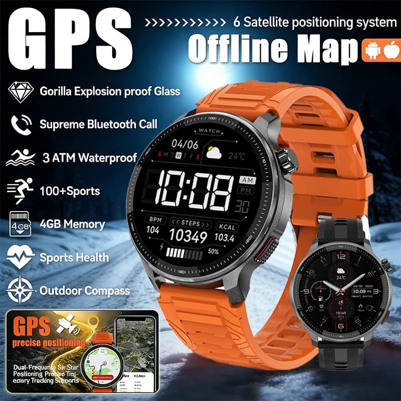 2026 GPS Smart Watch Super battery life integrated GPS Map offline 4 GB 3ATM memory Waterproof altitude pressure compass SmartWatch