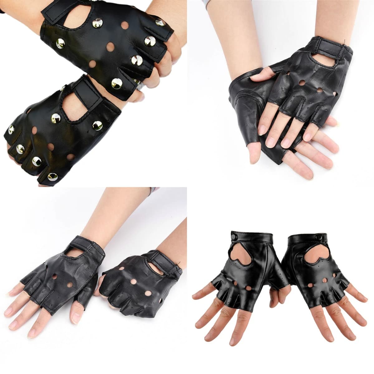 Men's Leather Gloves Pu half fingerless bicycle anti slip training Fitness Hip-hop dance disco
