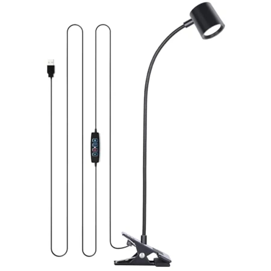 Desk Lamp, USB Clip On Light, Book Lights for Reading at Night, 3 Color Modes, 10 Brightness Clamp Lights, 360° Gooseneck LED R