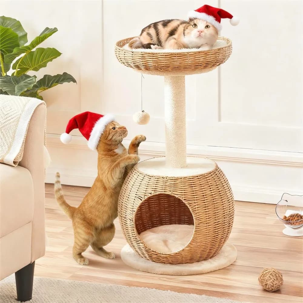 Costoffs Cat Tree Halloween, Cuccia per Gatti in Rattan Naturale da 29.5 Piedi con Tiragraffi in Sisal, Regalo Perfetto per Gatti