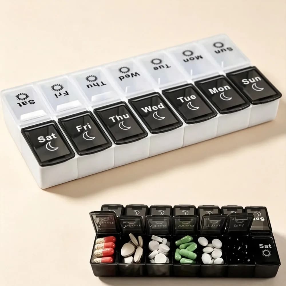 Nuovo Organizzatore Portatile Premium Settimanale per Pillole, Contenitore Grande con 7 Giorni e 14 Scomparti per Medicinali, Vitamine, Integratori e Oli di Pesce