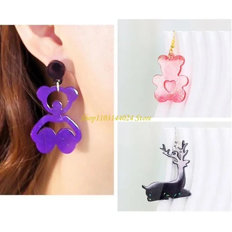 N5KE Silicone Earrings Mold Epoxy Resin Mould Jewelry Casting Tools Earring Hooks for DIY Crafts Ear Drop Pendants Charm