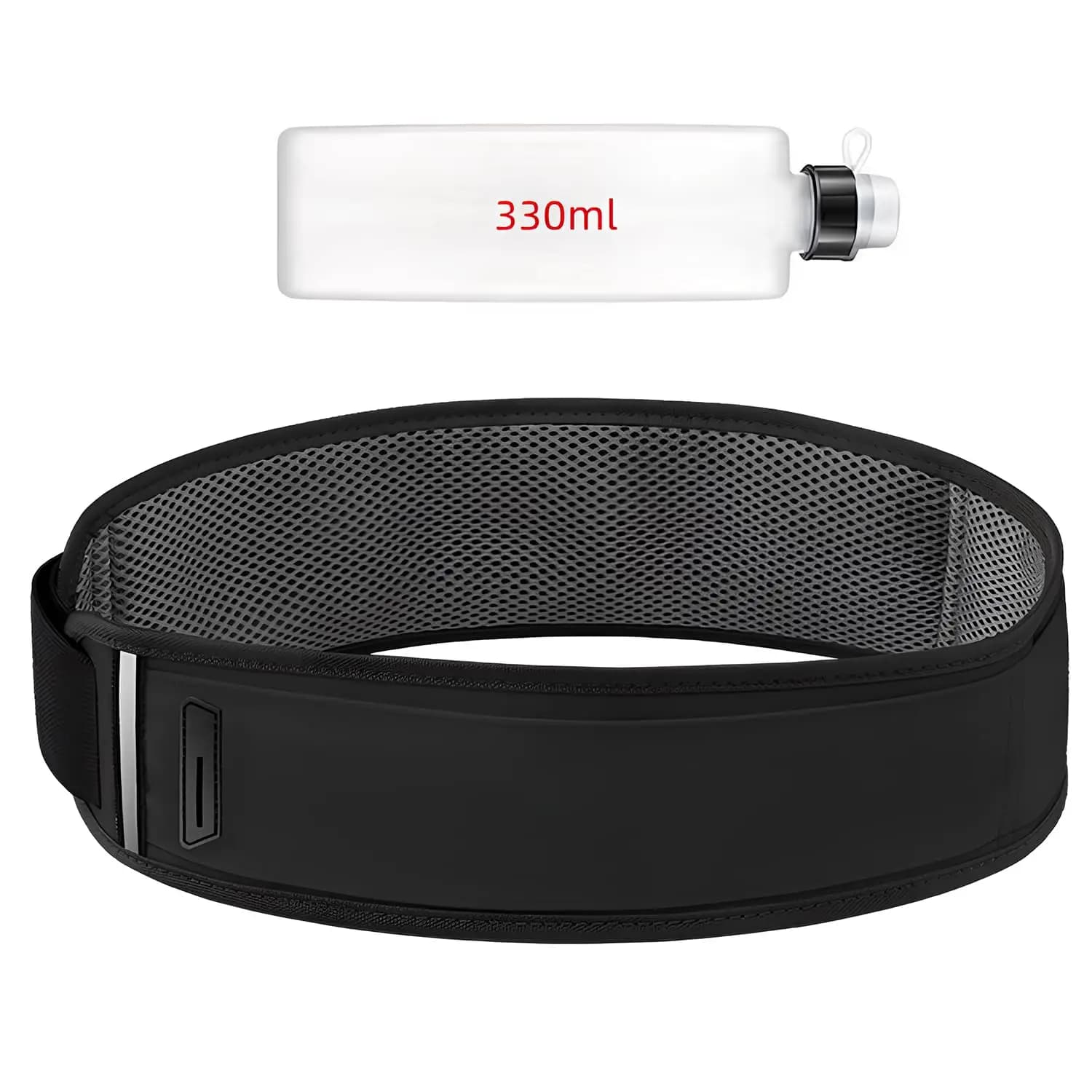 Unisex racing belt with water bottle pocket 330 ml - Waterproof sweat resistant adjustable with reflective strips for running and hiking