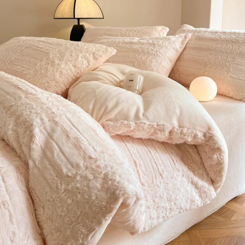 Set di biancheria da letto in velluto di coniglio finto di lusso Set copripiumino in peluche spesso invernale Set copripiumino Queen Federa Tessili per la casa