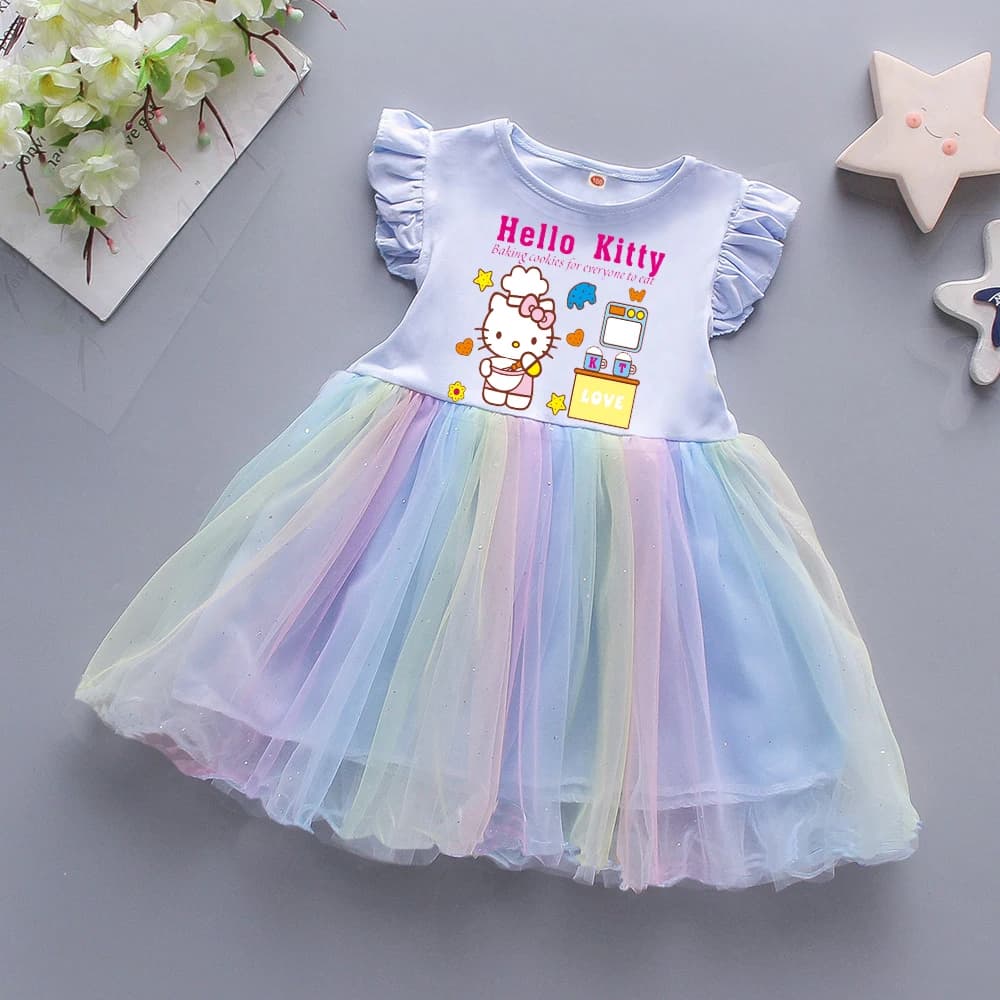 Hello Kitty, Sweet T-shirt with Round Neck and Trapezio skirt, Kids Funny Clothing