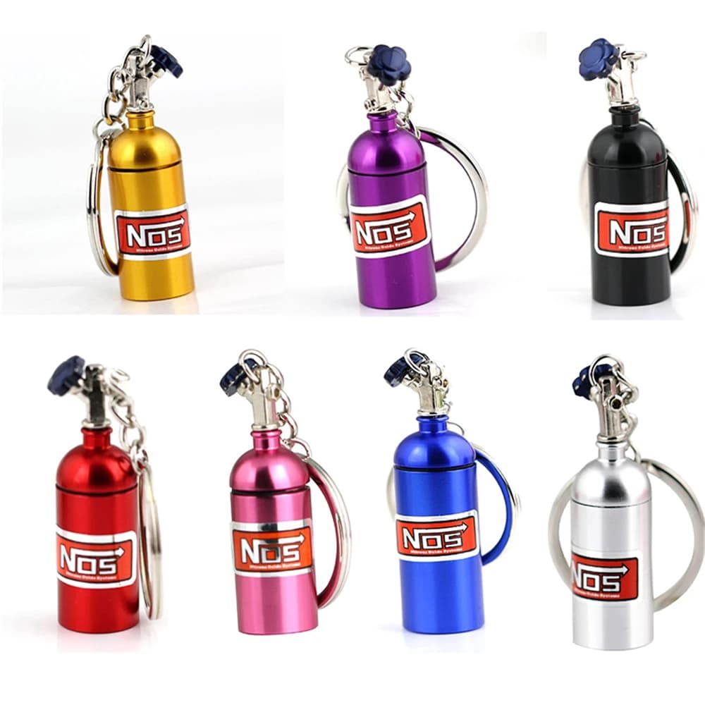 Creative Mini Nos Nitrogen Bottle Metal Keychain Stackable Keychain for Auto Bag Pendants for Men Accessories Fashion Key Gift