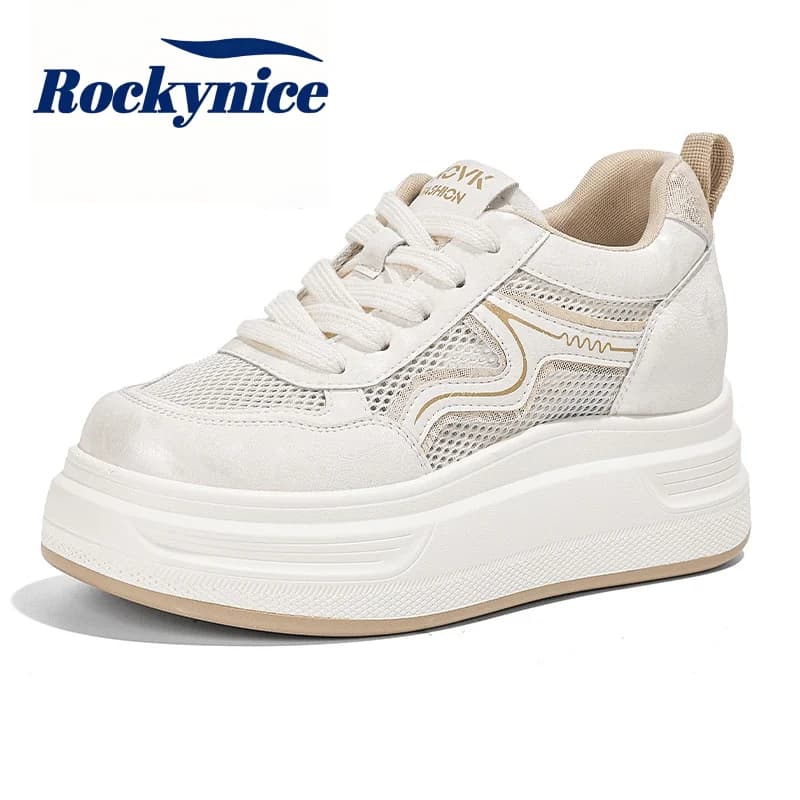 Women's 2026 Summer Autumn Casual White Shoes Thick Bottom Breathable Mesh Sneakers 7CM Low Top Sports Dad Skateboarding Shoes