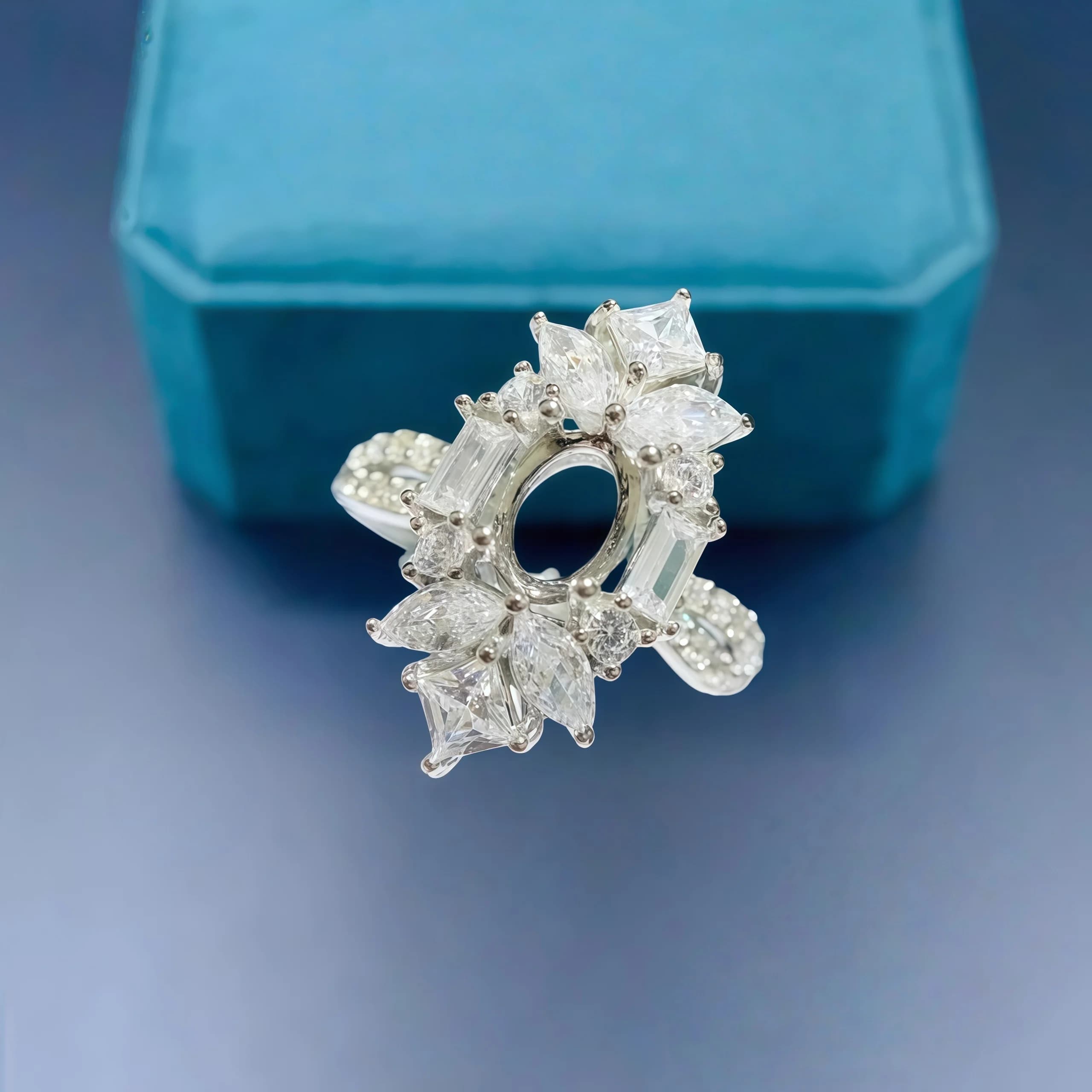 Fashion DIY Ring Empty support S925 Sterling Silver Inlay 5*7mm Elliptical Stone Luxury Zircon Fine Charm Wedding Jewelry for Women