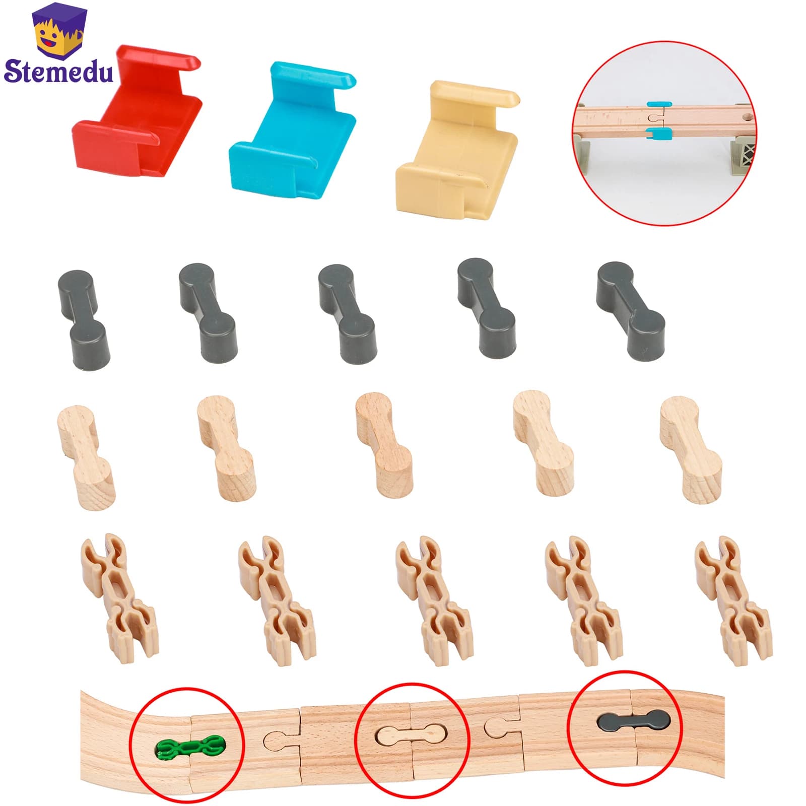 10 pezzi di fissaggio per connettore per binario ferroviario in legno, accessori per binario sfuso, supporto per giocattoli, giocattoli per scena in binario a scatto in legno