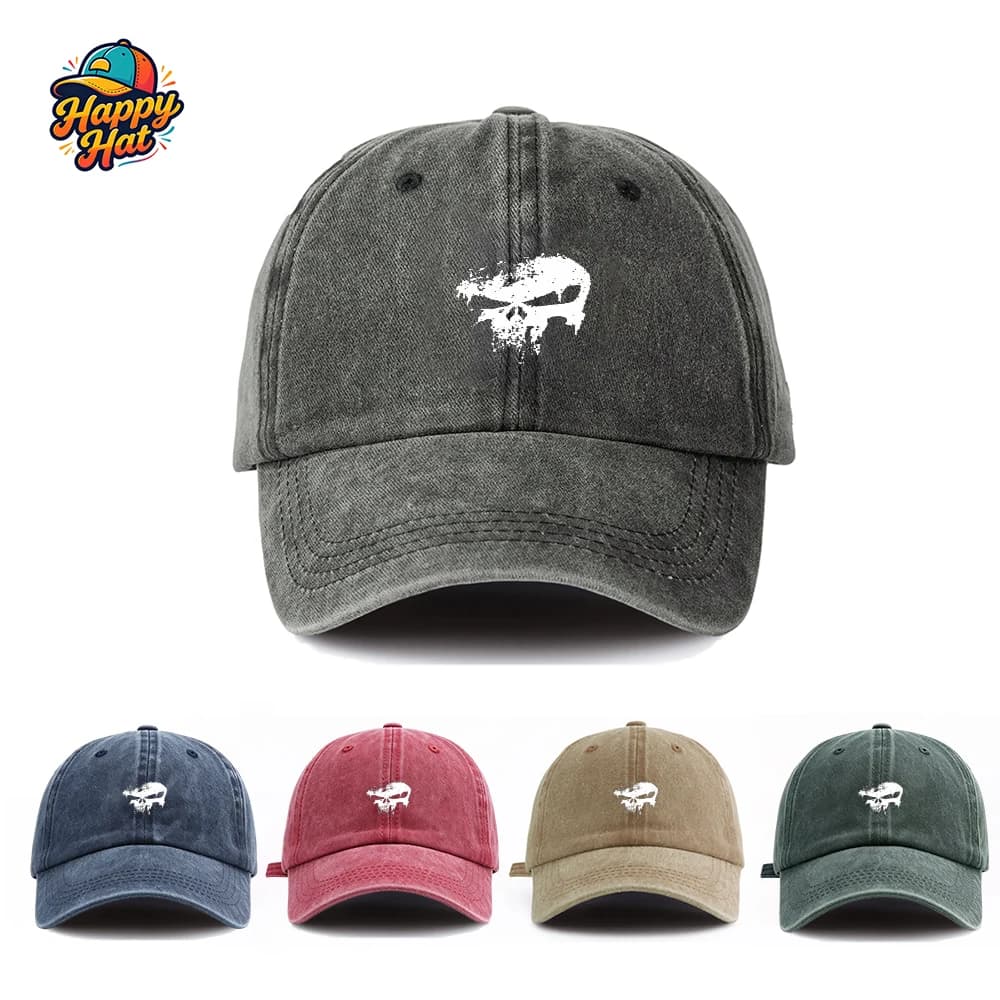 Vintage Washed Distressed Skull Print Baseball Cap for Women, Street Style Sun Hat for Summer Daily Wear