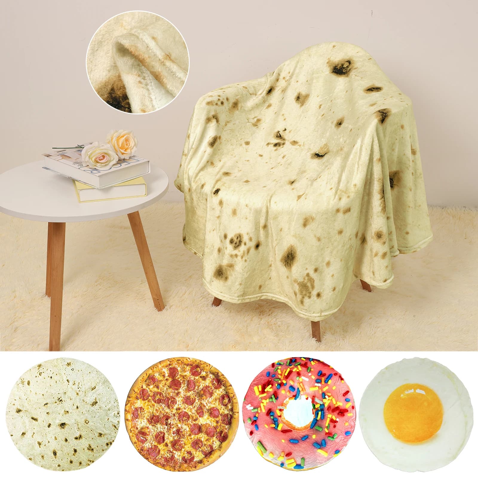 Coperta di farina gigante di flanella morbida a doppia faccia Burritos Tortilla Throw 285 GSM coperte di Taco Fly Pie Pizza Warm Wrap coperta di cibo