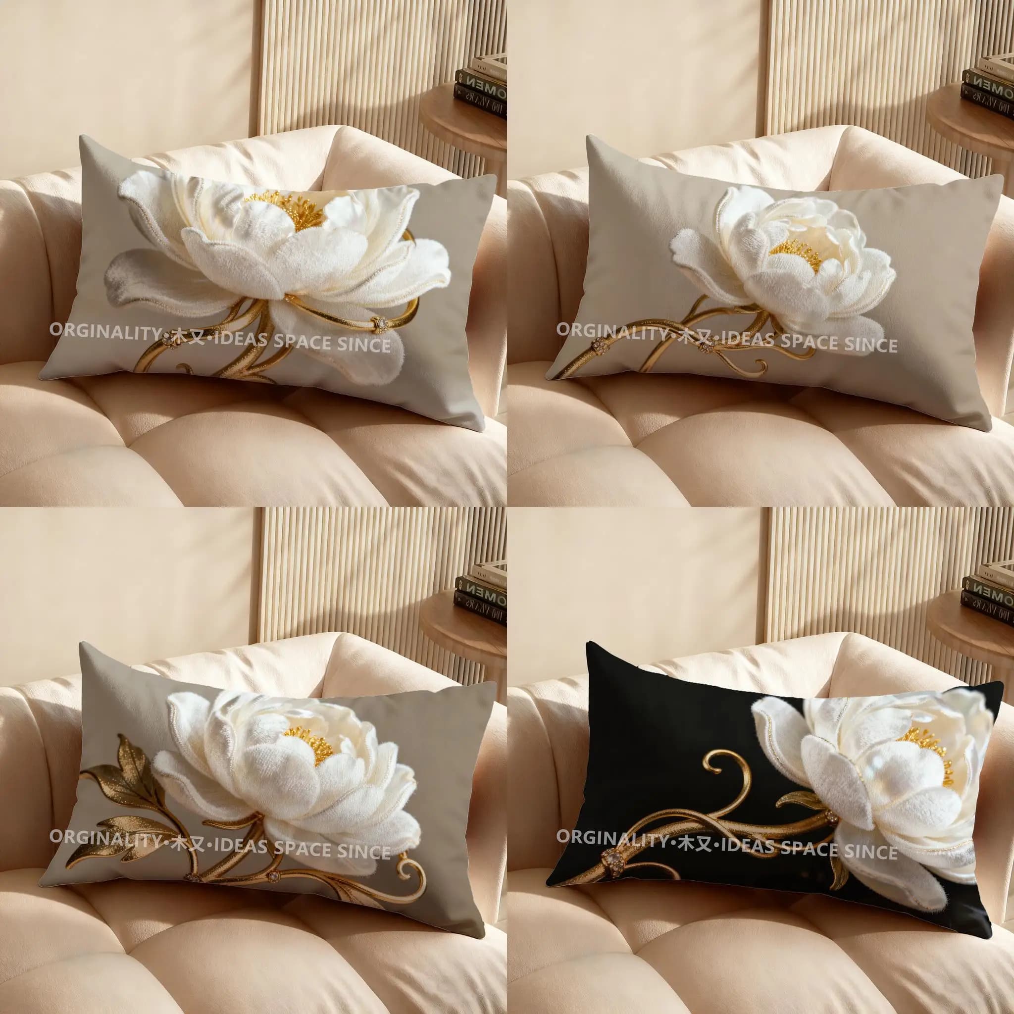 Fodera per cuscino con splendido fiore bianco 2D, adatta per divano, camera da letto, auto, cuscino rettangolare per schienale