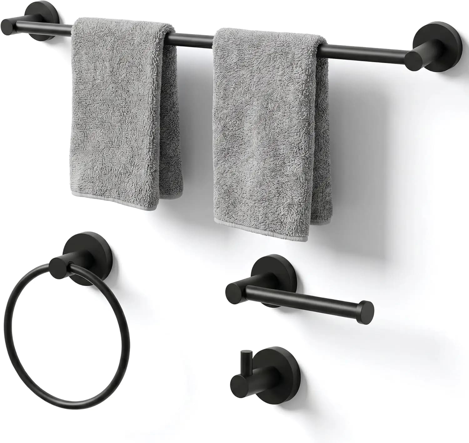 Set Portasciugamani da Bagno a Parete da 24 Pollici, Set di 4 Pezzi in Acciaio Inossidabile con Barra Portasciugamani, Anello, Supporto e Gancio, Finitura Opaca