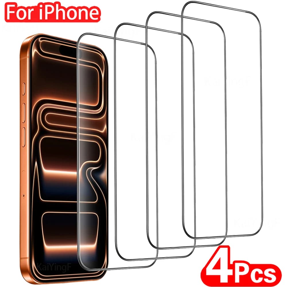 4 Pezzi Pellicola Protettiva in Vetro Temperato HD a Copertura Totale per iPhone 17 16 15 14 13 12 11 Pro Max XR con Rivestimento Oleofobo