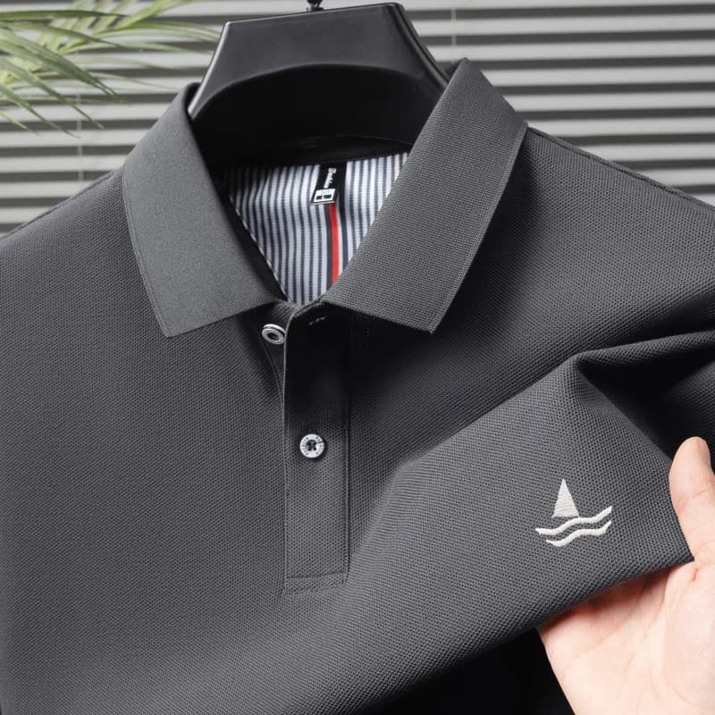 Polo da Golf da Uomo 100% Cotone Puro, Confortevole, Asciugatura Rapida, Versatile, Estivo, Business Casual, Manica Corta, con Ricamo Barca a Vela