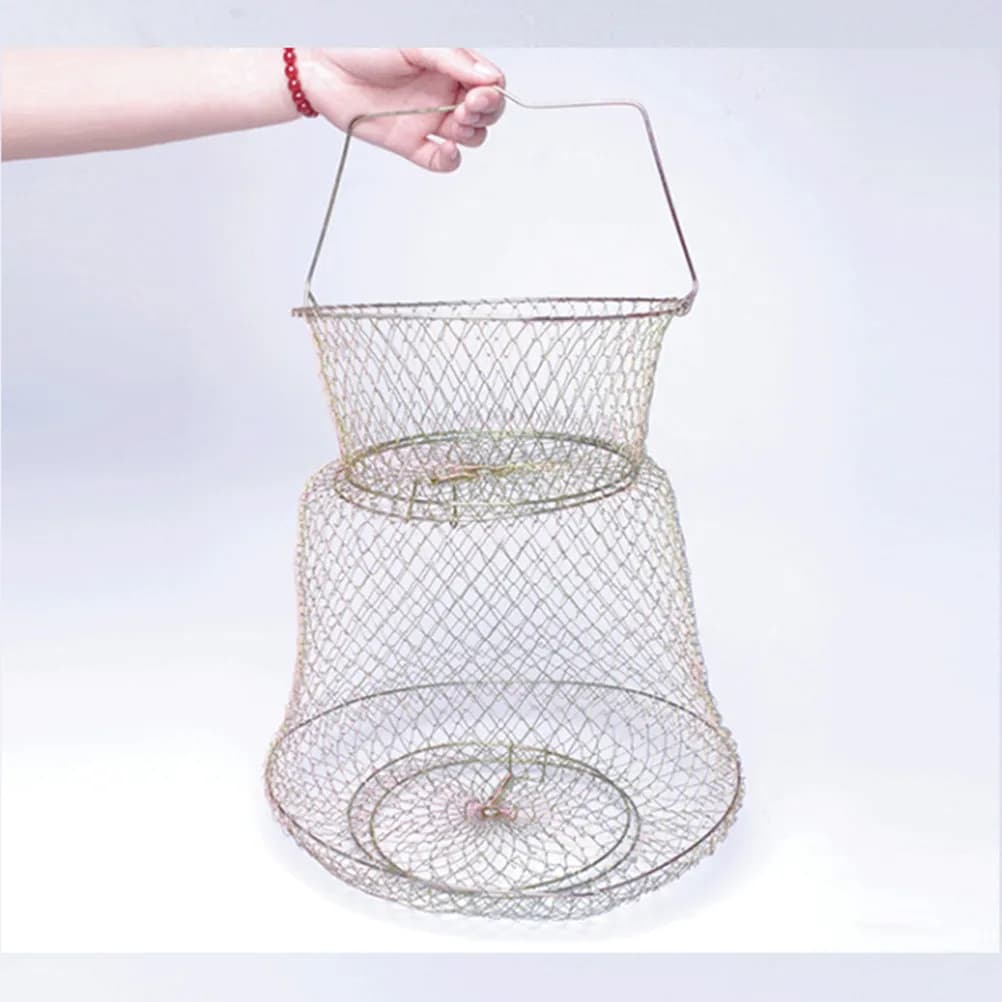 Rete da Pesca Pieghevole in Filo d'Acciaio da 58 cm con Fori da 15 cm Zincati per Granchi, Aragoste, Anguille, Gamberi, Gamberetti - Ideale per il Lago