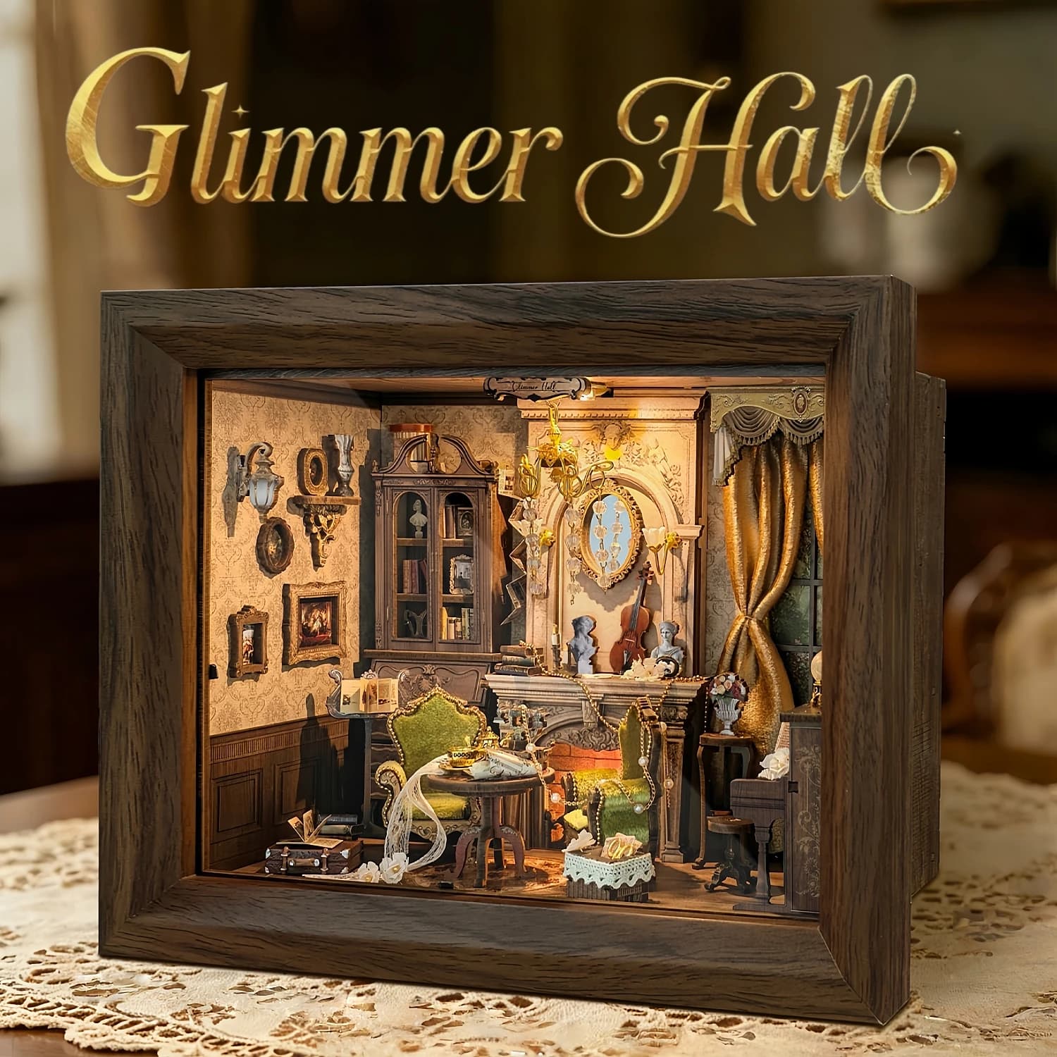 DIY Wooden Glimmer Hall Photo Frame Miniature Dollhouse 3D Puzzle Assembly Model Kit for Friends Birthday Gifts Home Decoration