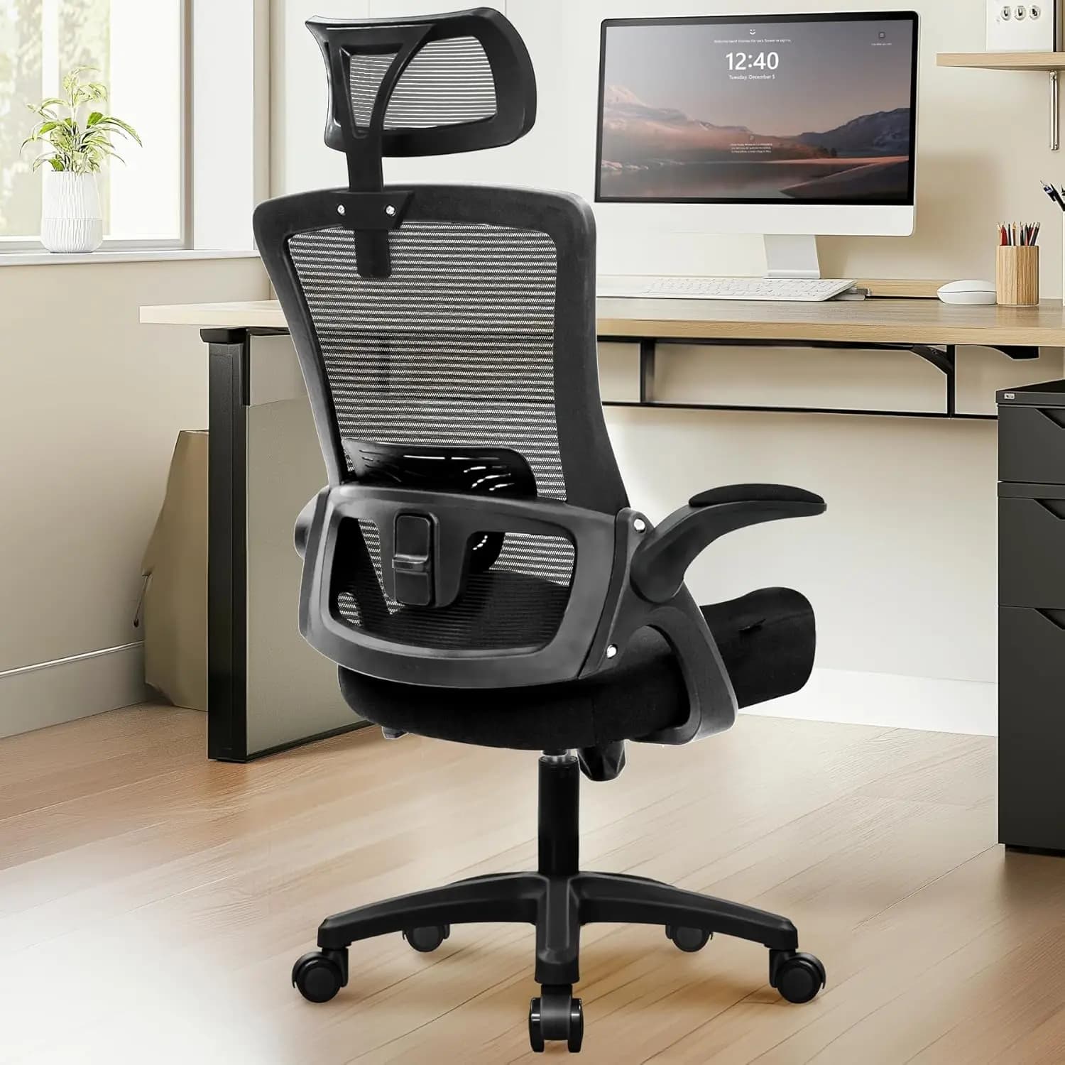 Sedia da Ufficio e Gaming con Supporto Lombare Alto, Seduta in Rete Confortevole, Poggiatesta Ergonomico Regolabile, Personalizzabile