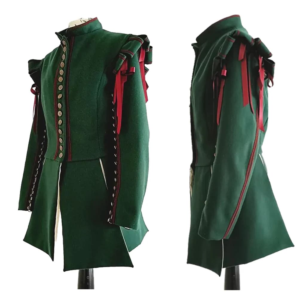 Giacca Tudor rievocazione storica Cappotto Jerkin verde rinascimentale del XVIII secolo con maniche staccabili da uomo