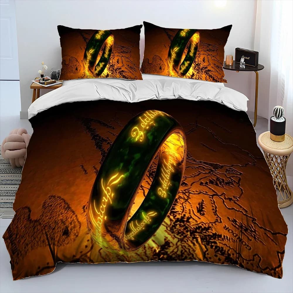 L-Lord of the Rings Set di biancheria da letto trapuntato H-Hobbit, Set copripiumino copripiumino federa, Set di biancheria da letto king Queen Size per bambini