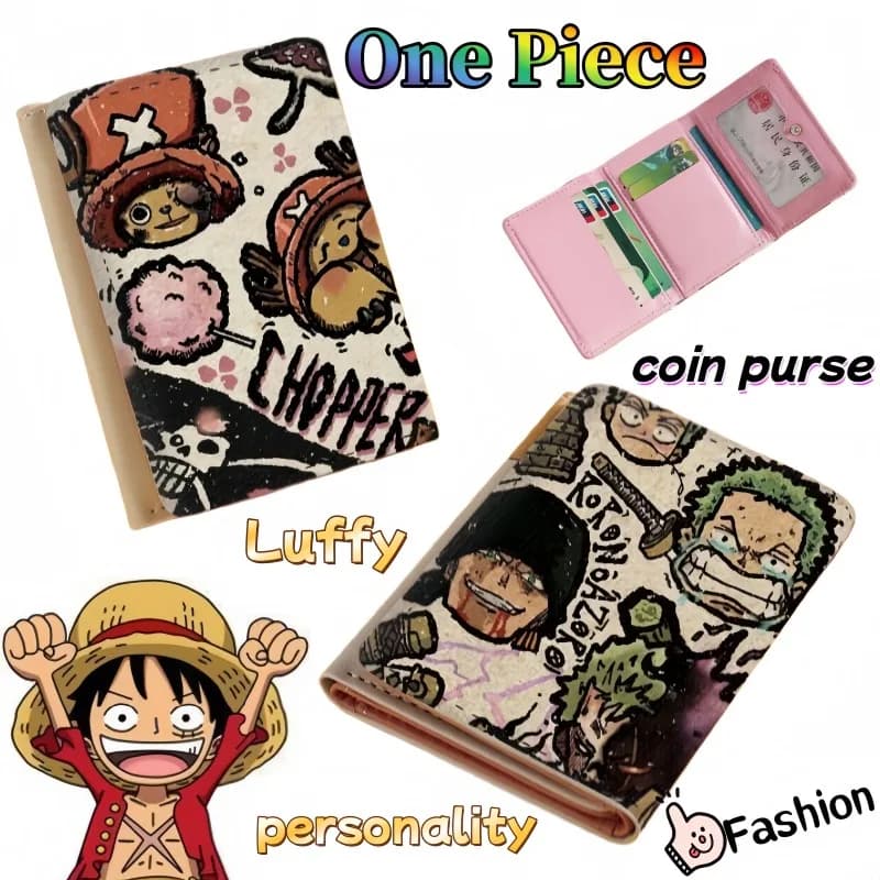 Portamonete Multicard One Piece Luffy, Portafoglio Retrò a Tre Ante Personalizzato con Cartoni Animati, Regalo di Compleanno per Ragazzi