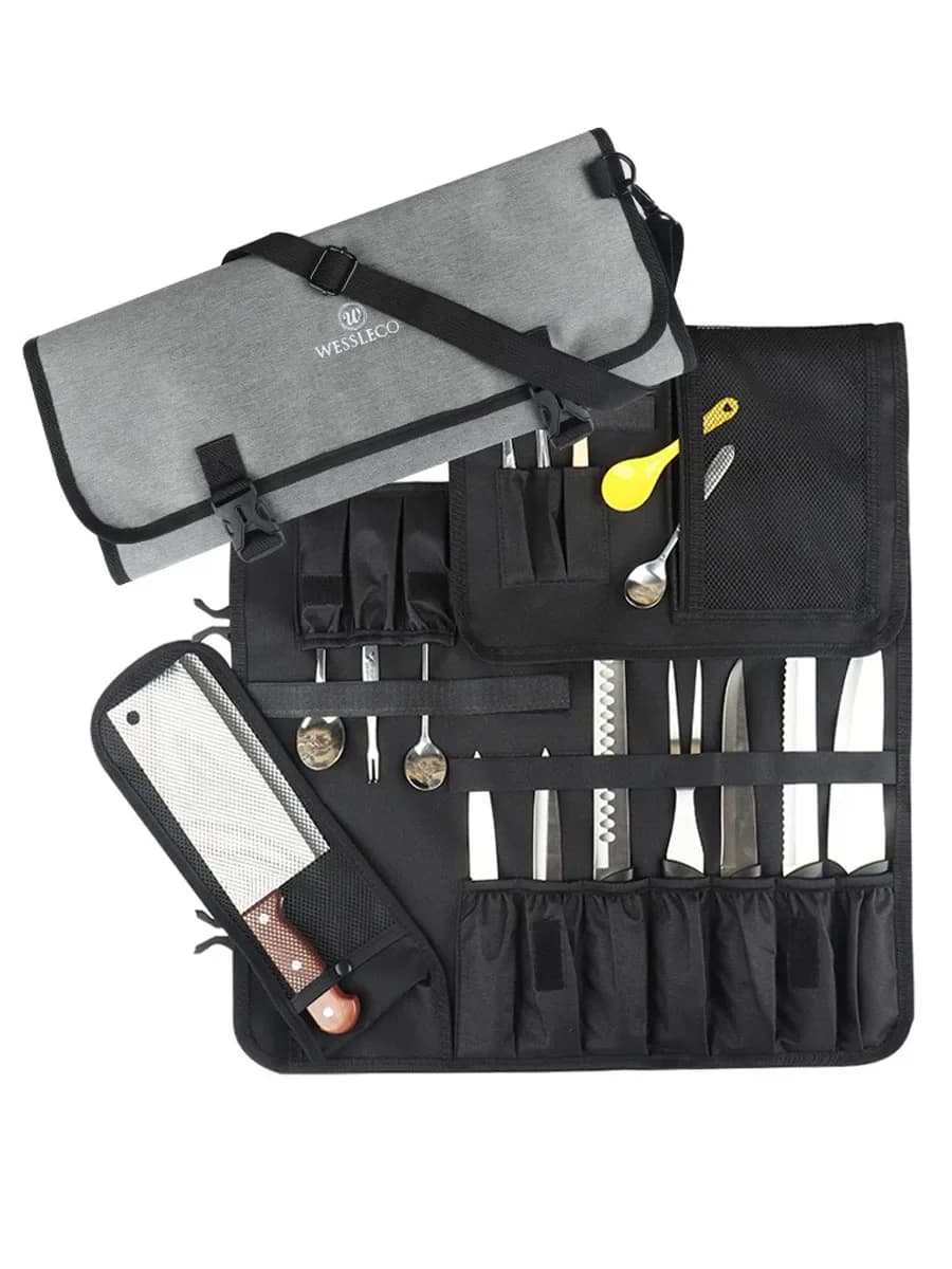 WESSLECO Chef Knife Bag Roll Transport Case Kitchen Kitchen Tablets Durable portable pockets