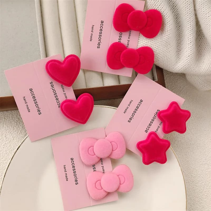 2pcs Autumn and winter velvet bow hair clip ins pink tender hair clip bangs broken hair clip sweet side clip hair accessory
