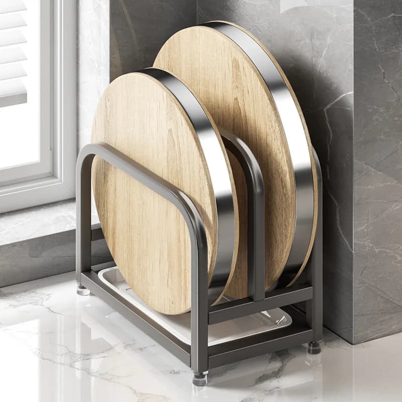 Gun Ash Kitchen Cutting Board Storage Rack, Pot Cover, Knives, Spoons Integrated Storage, Cutting Board Storage Rack