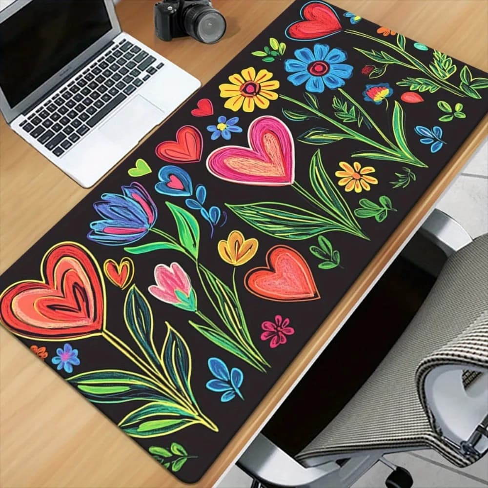 Tappetino per Mouse XXL con Motivo Floreale a Cuore, Tappetino da Scrivania per Gaming, Ufficio, Casa, Decorazione per Postazione di Lavoro