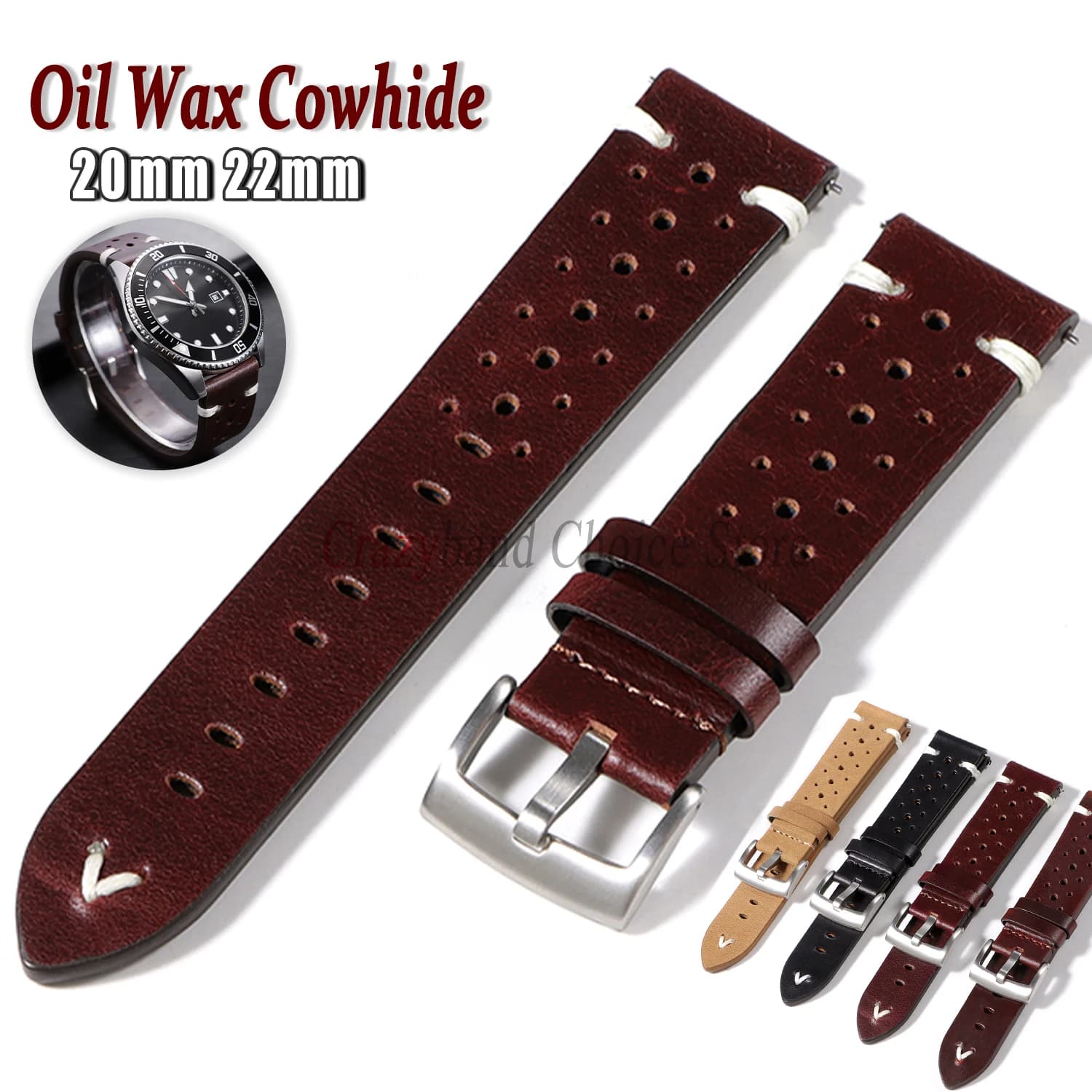 Premium Genuine Leather 20mm22mm Quick Release Oil Wax Cowhide Watch Band Universal for Seiko for Casio Business Men Women Strap