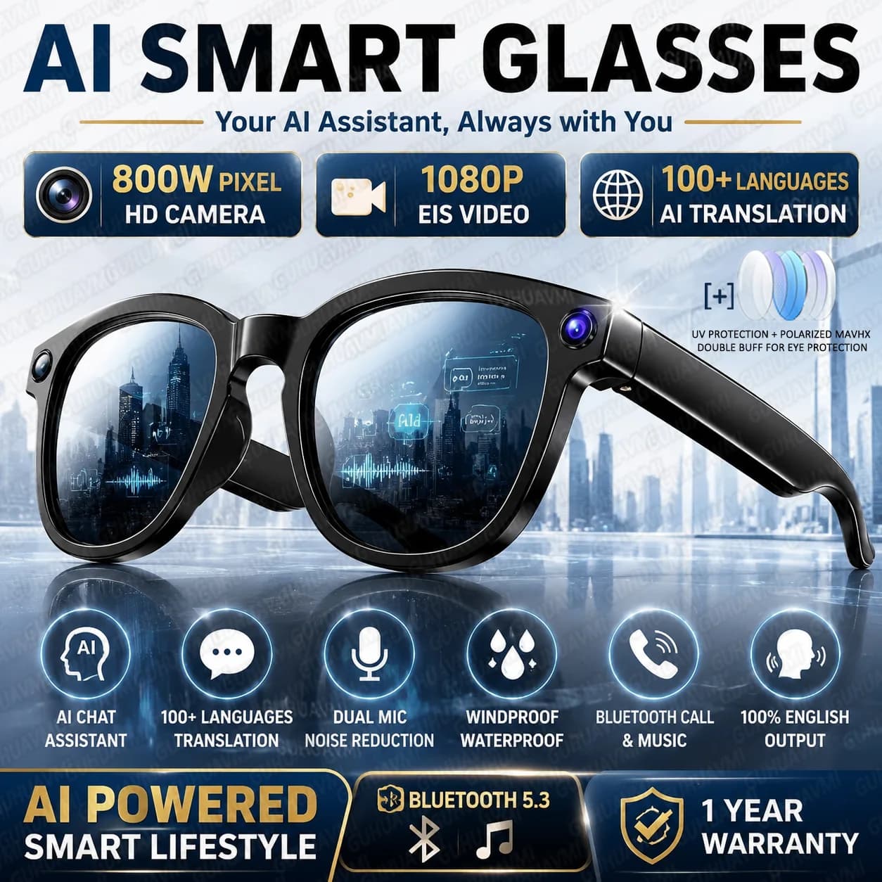 2026 New 8MP 4K Camera AI Glasses Men Photo&Video Caputure 16GB Memory 130+Translation Glasses Waterproof Smart Sunglasses Women