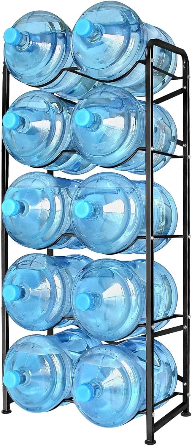 Portabottiglie per 10 Bottiglie da 5 Galloni, Scaffale a 5 Ripiani Resistente con Telaio Rinforzato per Cucina e Ufficio, Nero